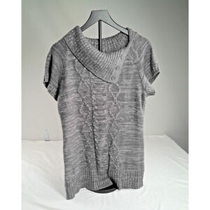 No Boundaries Girls L/G 11-13 Gray Cable Knit Cowl Neck Button Sweater